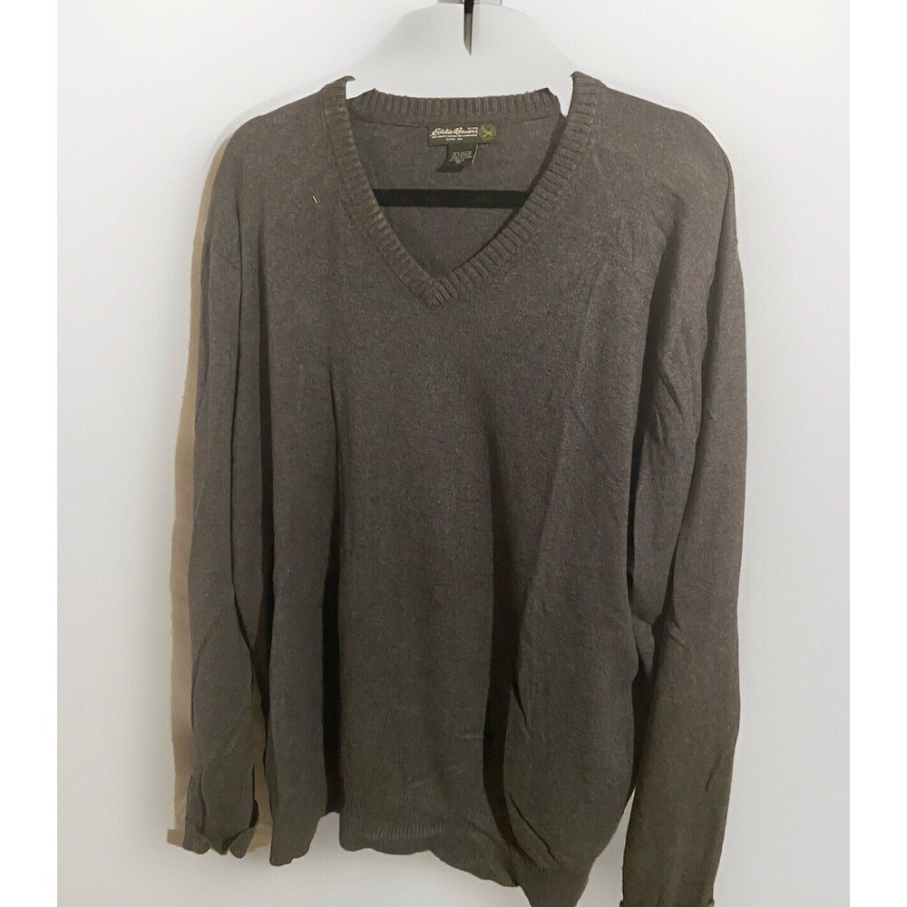 Eddie Bauer Cotton Cashmere V Neck Gray‎ Pullover Sweater Size TXL